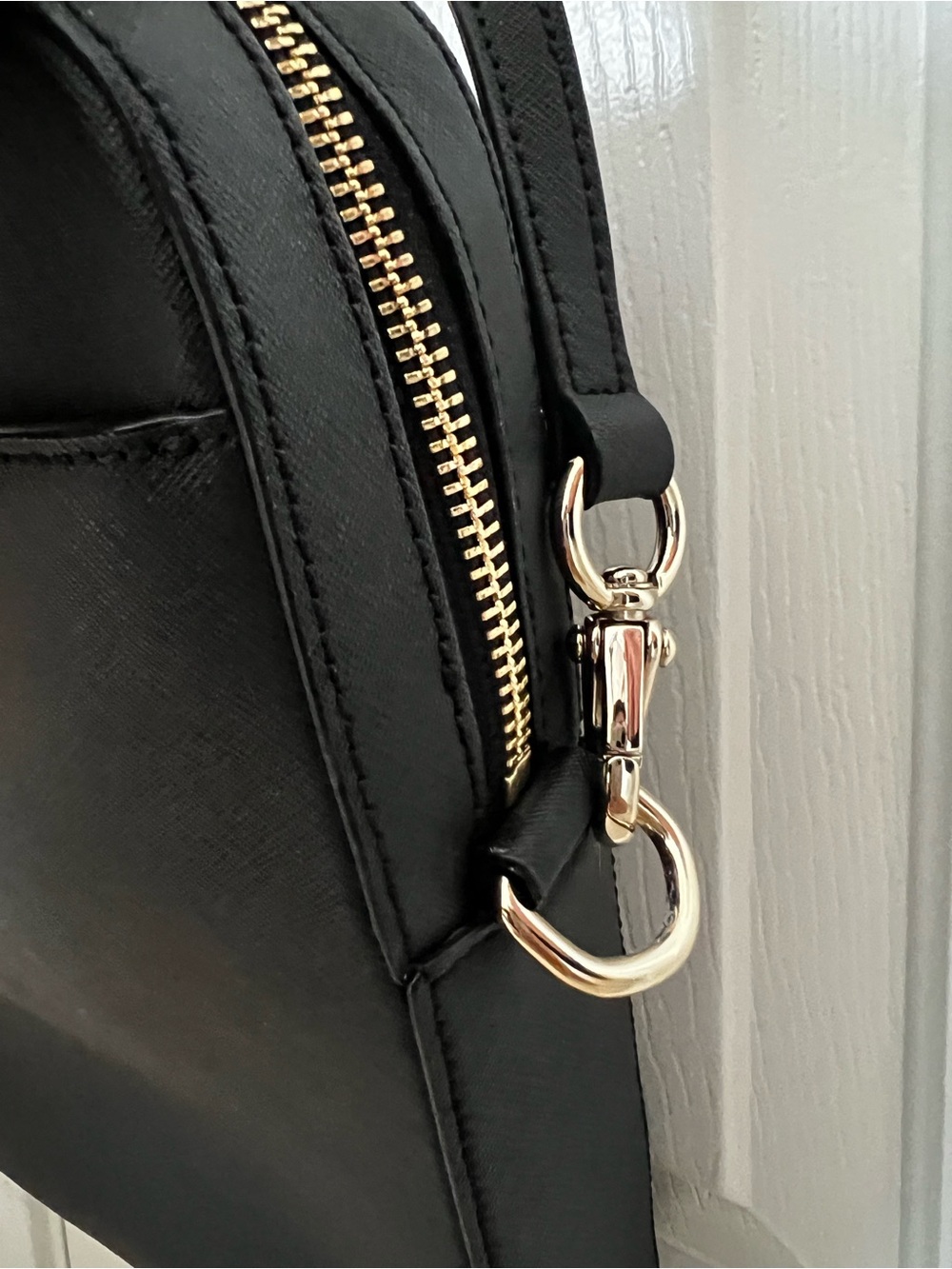 Black Saffiano Leather Laptop Bag with Strap - Picture 3 of 9